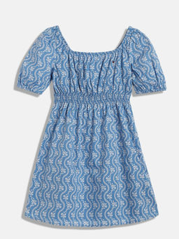 Tommy Hilfiger - Girls Blue Cotton Round Neck Dress