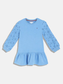Tommy Hilfiger - Girls Blue Cotton Crew Neck Dress