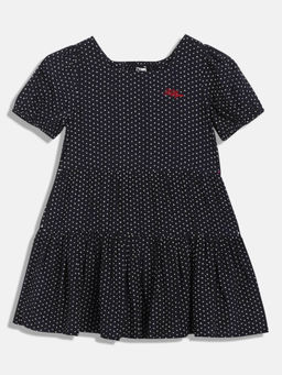 Tommy Hilfiger - Girls Navy Blue Viscose Round Neck Dress