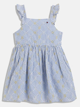 Tommy Hilfiger - Girls Blue Cotton Square Neck Dress