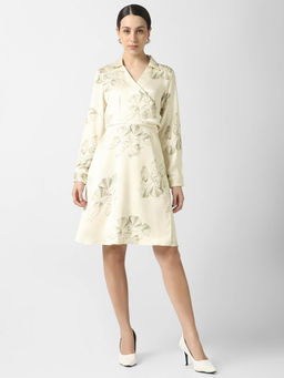 Van Heusen - Women Beige Polyester Collar Neck Dress