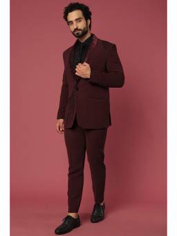 Abees - Hand Work Brown Tuxedo Shirt with Trouser and Tie