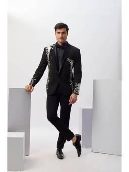 Abees - Black Handworked Blazer Shirt with Trouser and Bow