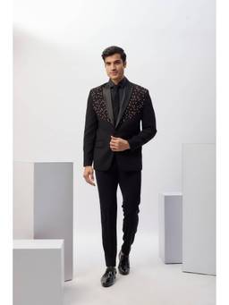 Abees - Black Handworked Blazer Shirt with Trouser and Tie