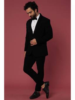 Abees - Hand Work Black Tuxedo Shirt with Trouser and Bow