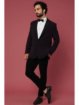 Abees - Hand Work Purple Tuxedo Shirt with Trouser and Bow