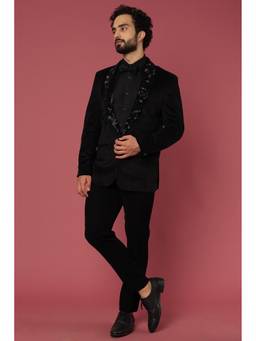 Abees - Hand Work Black Tuxedo Shirt with Trouser and Bow
