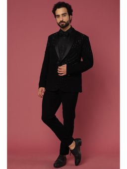 Abees - Hand Work Black Tuxedo Shirt with Trouser and Bow