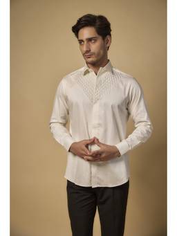 Abees - Ivory Pearl Embellished Signature Cotton Shirt