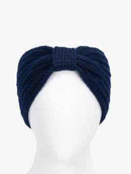 Kazo - Navy Blue Solid Knitted Woolen Headband with Bow