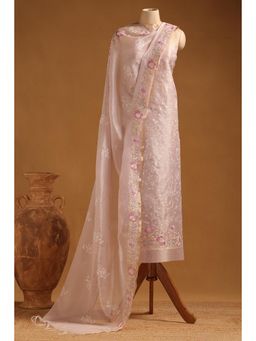 Soch - Womens Pink Kota Shimmer Embroidered Thread Work Unstitched Dress Material (Set of 3)