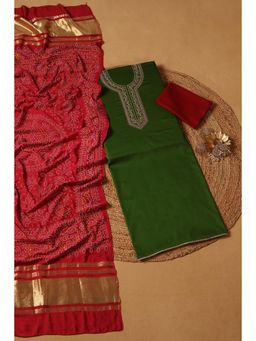 Soch - Women Green Cotton Embellished Unstitched Kurta and Bottom with Dupatta (Set of 3)