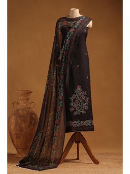 Soch - Womens Black Linen Floral Print Unstitched Suit (Set of 3)