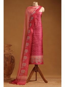 Soch - Womens Onion Pink Tussar Botanical Print Unstitched Suit (Set of 3)