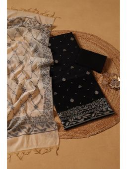 Soch - Womens Black Chanderi Woven Design Unstitched Dress Material