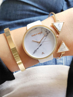 Joker and Witch - Joker & Witch White Pristine Analog Watch With Bracelet Stack (Set of 3) - JWBS185 For Women