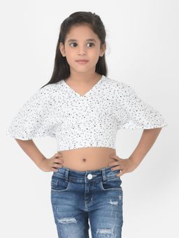CRIMSOUNE CLUB - Girls White Printed V-Neck Crop Top