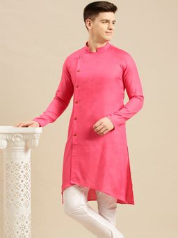 Sanwara - Mens Pink Solid Cotton Ethnic Kurta