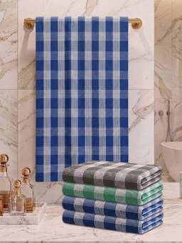Athom Living - Checks Bath Towel for Men & Women - Multi-Color (M) (Pack of 5)