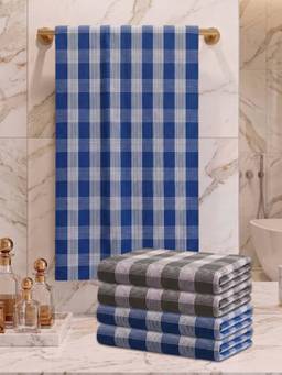 Athom Living - Checks Bath Towel for Men & Women - Multi-Color (M) (Pack of 5)