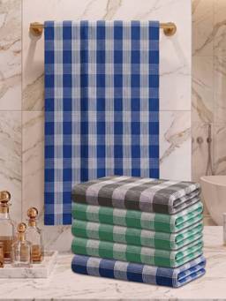 Athom Living - Checks Bath Towel for Men & Women - Multi-Color (M) (Pack of 6)