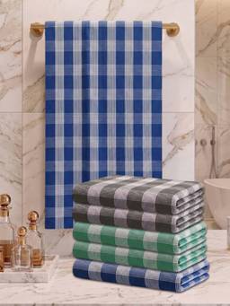 Athom Living - Checks Bath Towel for Men & Women - Multi-Color (M) (Pack of 6)