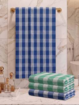 Athom Living - Checks Bath Towel for Men & Women - Multi-Color (M) (Pack of 4)