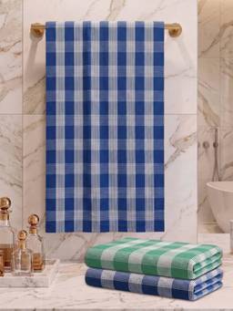 Athom Living - Checks Bath Towel for Men & Women - Multi-Color (M) (Pack of 3)