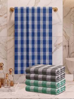 Athom Living - Checks Bath Towel for Men & Women - Multi-Color (M) (Pack of 5)