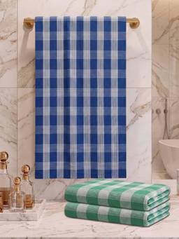 Athom Living - Checks Bath Towel for Men & Women - Multi-Color (M) (Pack of 3)