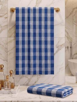 Athom Living - Checks Bath Towel for Men & Women - Blue (M) (Pack of 2)