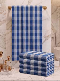 Athom Living - Checks Bath Towel for Men & Women - Blue (M) (Pack of 5)