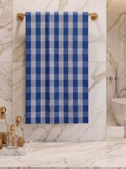 Athom Living - Checks Bath Towel for Men & Women - Blue (M)