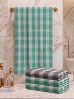 Athom Living - Checks Bath Towel for Men & Women - Multi-Color (M) (Pack of 4)