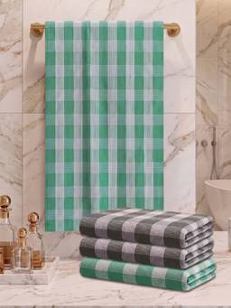Athom Living - Checks Bath Towel for Men & Women - Multi-Color (M) (Pack of 4)
