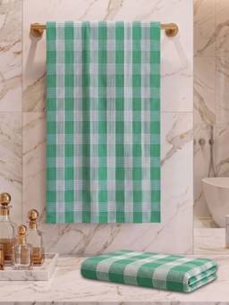 Athom Living - Checks Bath Towel for Men & Women - Green (M) (Pack of 2)