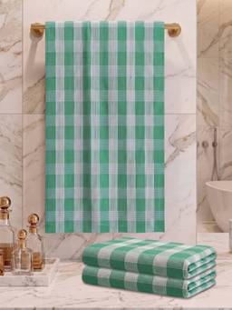 Athom Living - Checks Bath Towel for Men & Women - Green (M) (Pack of 3)