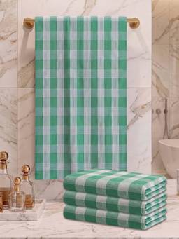 Athom Living - Checks Bath Towel for Men & Women - Green (M) (Pack of 4)