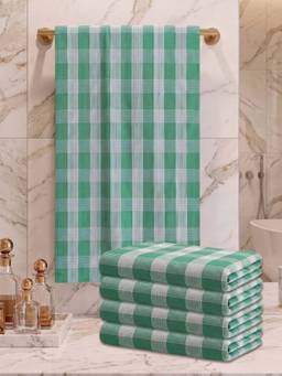 Athom Living - Checks Bath Towel for Men & Women - Green (M) (Pack of 5)