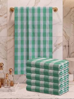 Athom Living - Checks Bath Towel for Men & Women - Green (M) (Pack of 6)