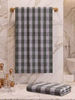 Athom Living - Checks Bath Towel for Men & Women - Olive (M) (Pack of 2)