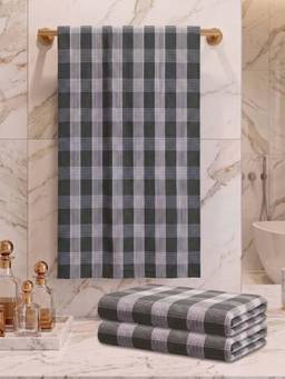 Athom Living - Checks Bath Towel for Men & Women - Olive (M) (Pack of 3)