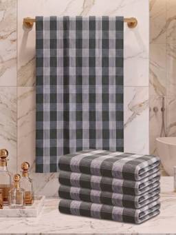Athom Living - Checks Bath Towel for Men & Women - Olive (M) (Pack of 5)