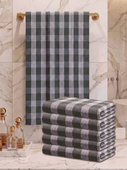 Athom Living - Checks Bath Towel for Men & Women - Olive (M) (Pack of 6)