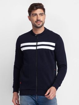 Spykar - Navy Blue Cotton Full Sleeve High Neck Sweatshirt for Men