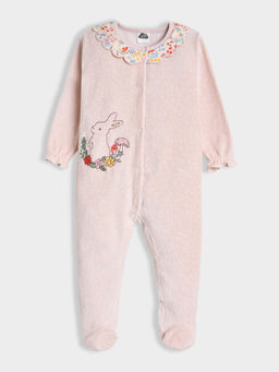 Mi Arcus - Pink Embroidered Full Sleeves Round Neck Sleepsuit for Girls