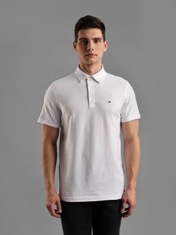 Tommy Hilfiger - White Solid Slim-Fit Cotton Polo T-Shirt