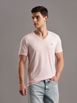 Tommy Hilfiger - Pink Solid Slim-Fit Cotton T-Shirt