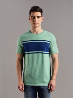 Tommy Hilfiger - Green Striped Regular-Fit Cotton T-Shirt