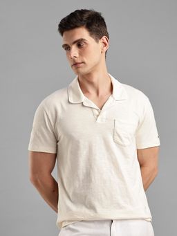Tommy Hilfiger - Off White Solid Regular-Fit Cotton Polo T-Shirt